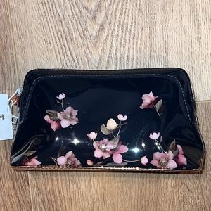 ted baker deep blue floral satin lined makeup case/travel bag